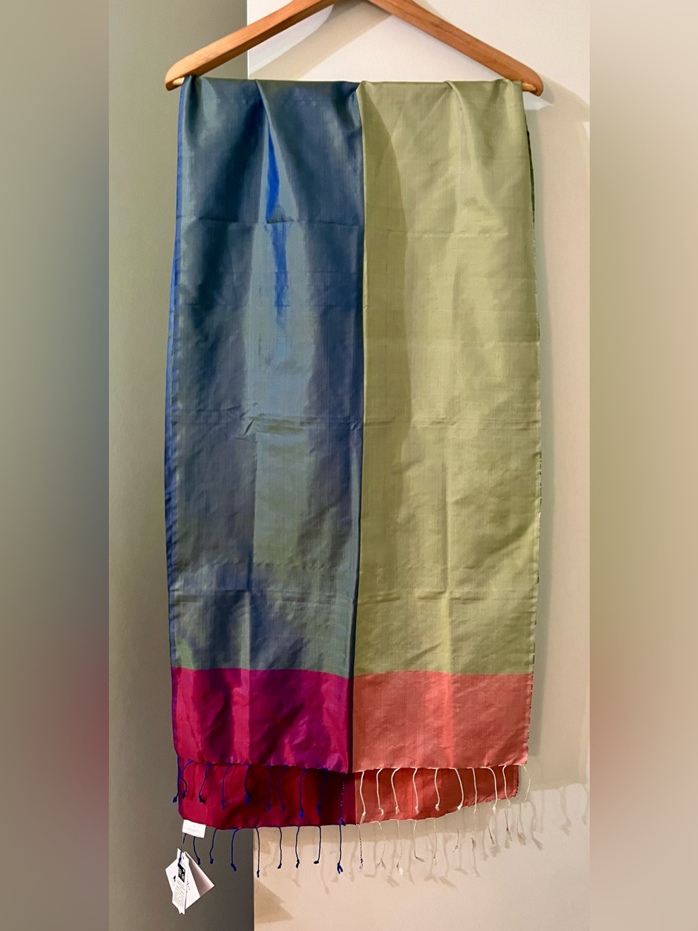 NWT Tabitha Colourblock 💯 Silk Scarf or Wrap in blue, green, orange and purple